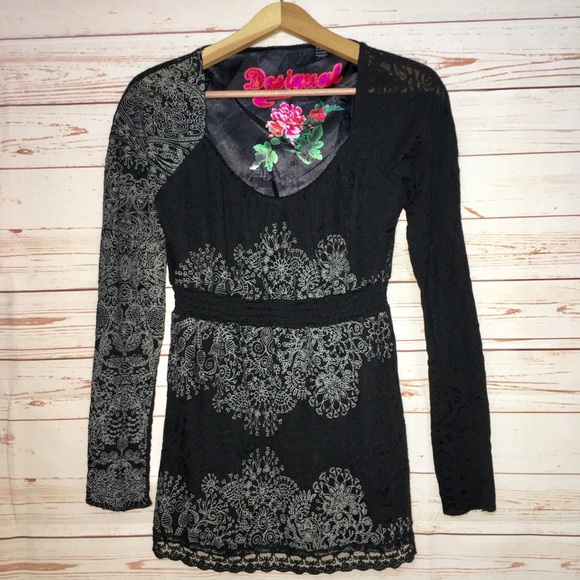 Desigual Dresses & Skirts - Desigual Black Floral Lace Overlay Dress Sz. L